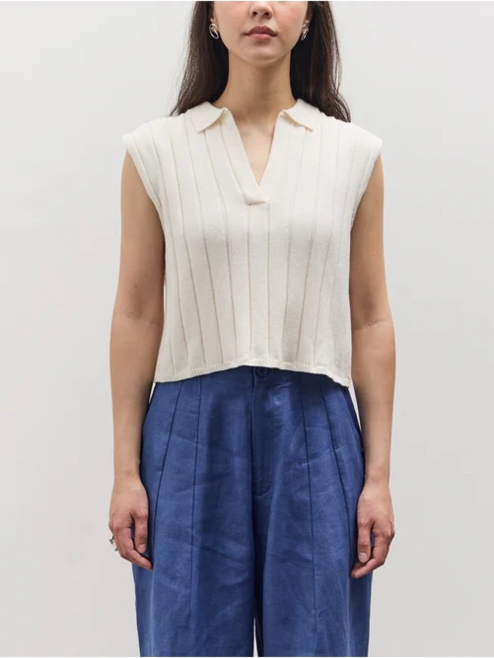 Collared Rib Vest (Navy) - Picture 4 of 5